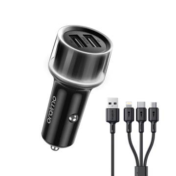 Oraimo Highway 15 Duo 15.5w Car Charger + Usb - Multi Cable Black
