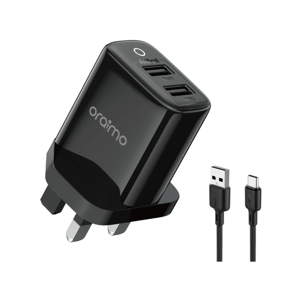 Oraimo Firefly 2u12duo 24w + Usb - Micro Cable Black