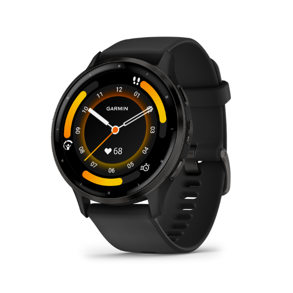 Garmin Venu 3: Slate Stainless Steel Bezel with Black Case and Silicone Band