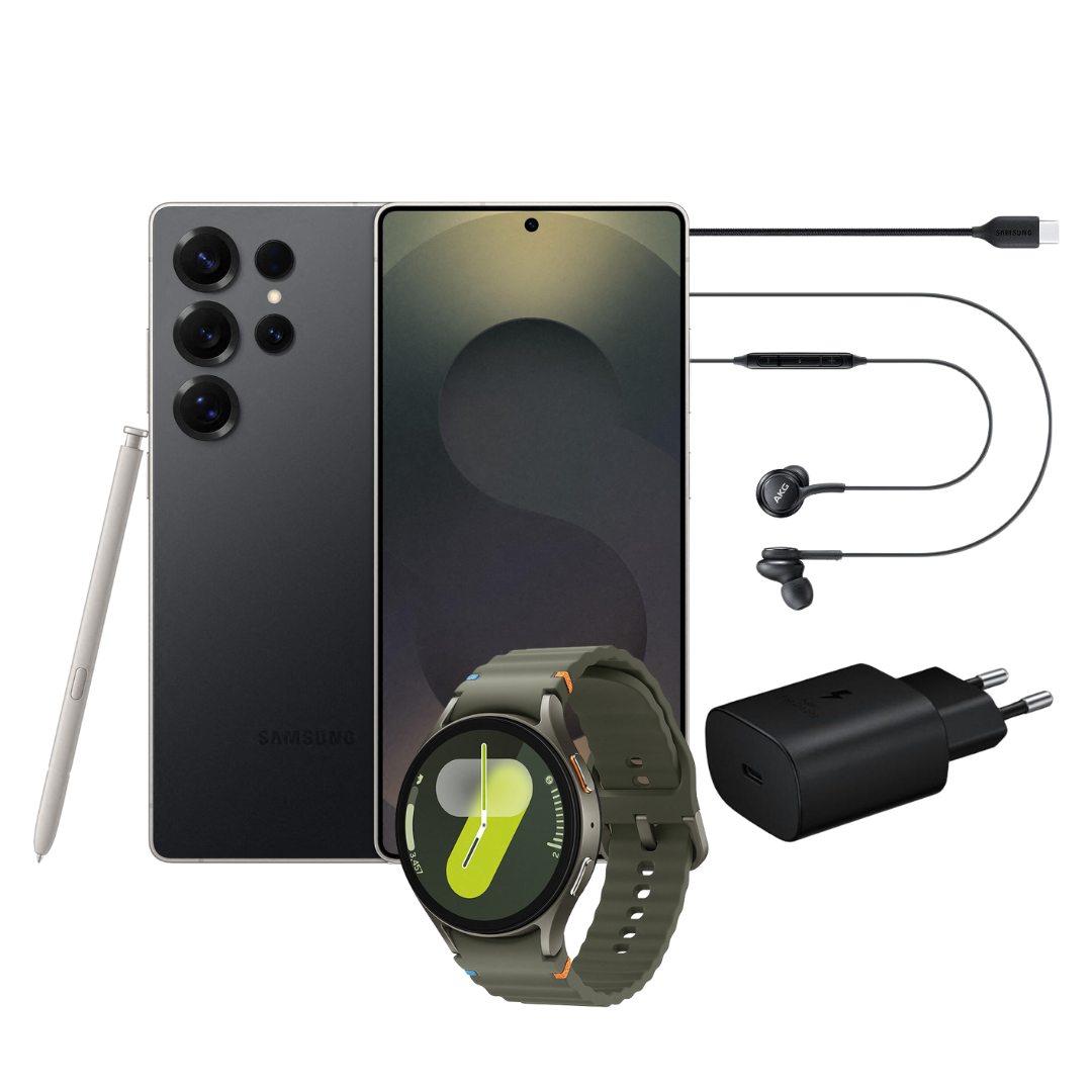 Samsung Galaxy S25 Ultra 5G 256GB DS - Titanium Black + Galaxy Watch7 40mm Green + Earphones + Power adapter